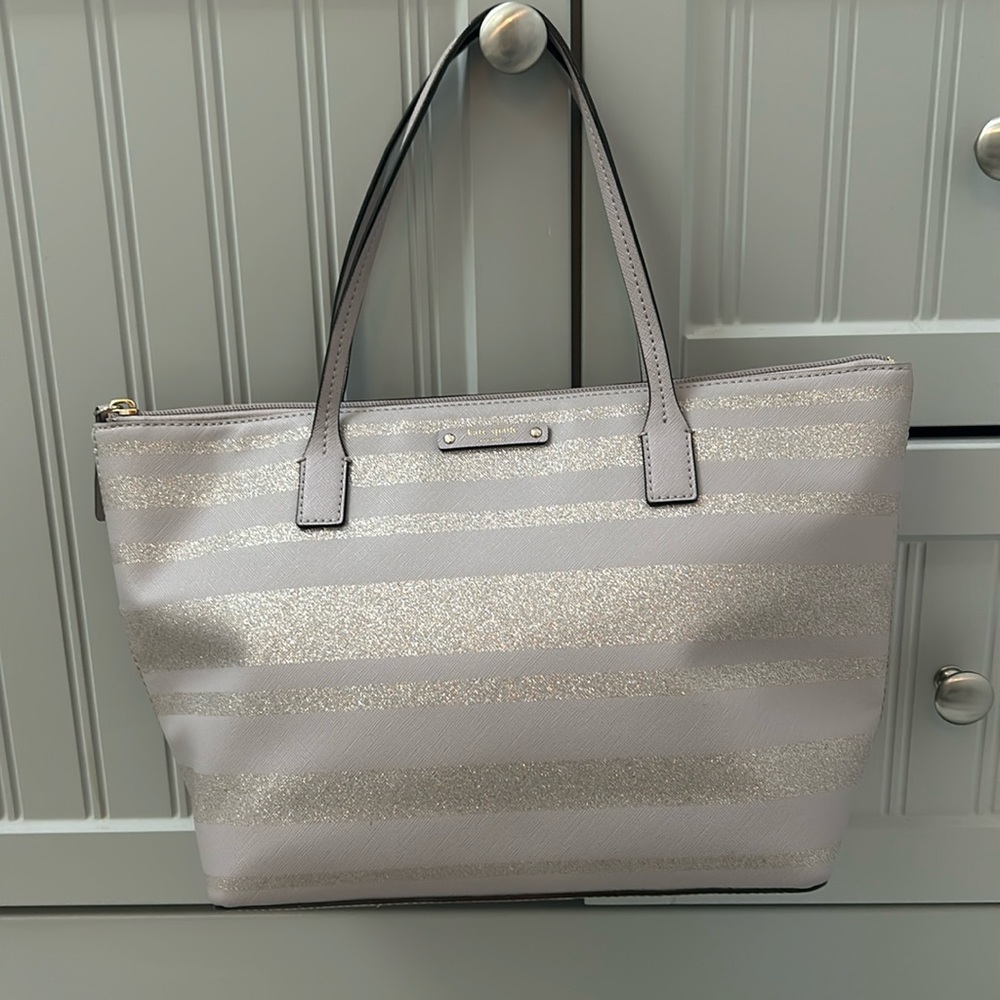 Kate Spade Glittery Silver and Cream Tote